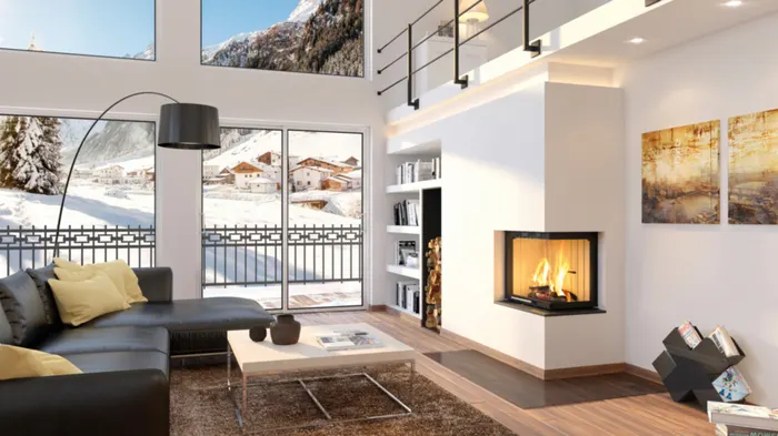 Spartherm Varia 2R-55h - Eckkamin mit Bergpanorama